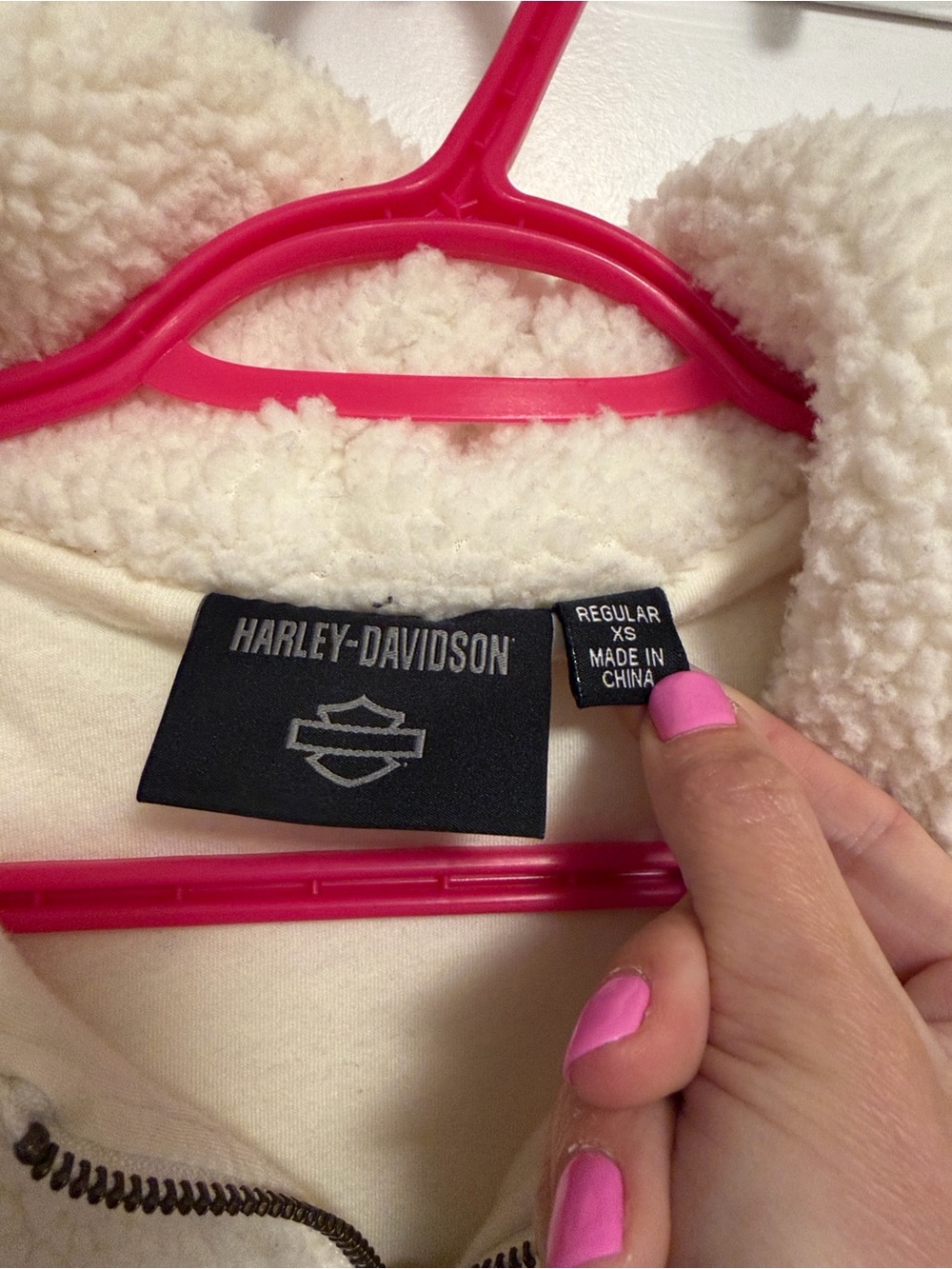 Harley-Davidson Cream Sherpa Zip-Up Hoodie Jacket - Picture 7 of 12